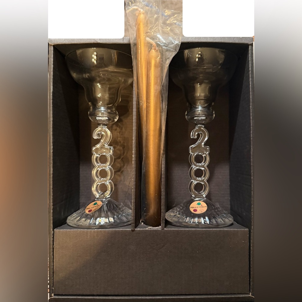 Cristal d’Arques Millennium Crystal Candlestick Holders Set w/ Candles - France